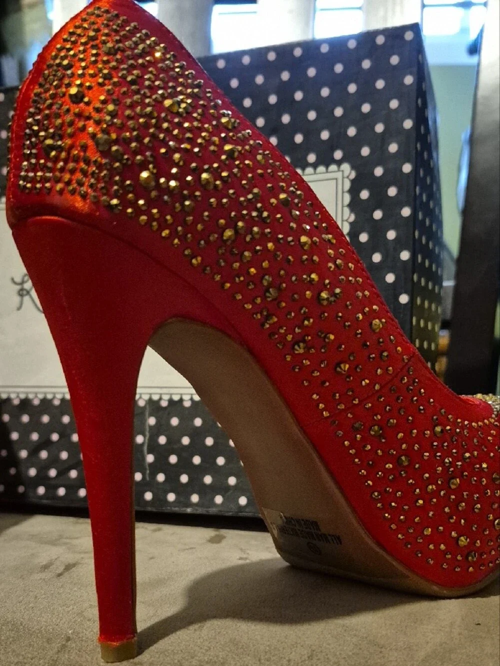Red Crystal-Studded Platform Heels - Womens